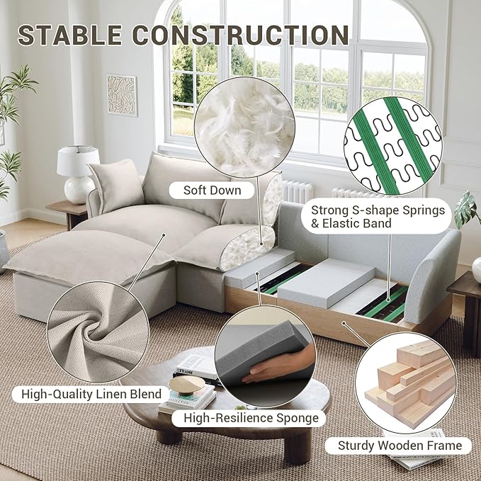 82” Modular Sectional Sofa, Comfy Down Fill Cloud Couch, Loveseat with Single Seater, Small Couch with Washable Cover, Sectional Couches for Living Room Small Apartments, Light Gray