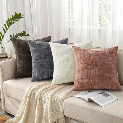 decorUhome Pink Chenille Throw Pillow Covers 26x26 Set of 2 Thick Textured Slubby Couch Pillow Covers Farmhouse Accent Modern Neutral Decorative Pillow Cases for Bed Sofa Living Room