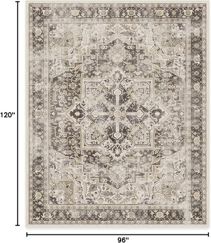 RUGGABLE Washable Vintage Area Rug – Kamran Hazel 8x10, Stain-Resistant, Non-Slip – Large Machine Washable Rugs for Living Room, Bedroom, Hallway, Entryway & Office–with Standard Pad