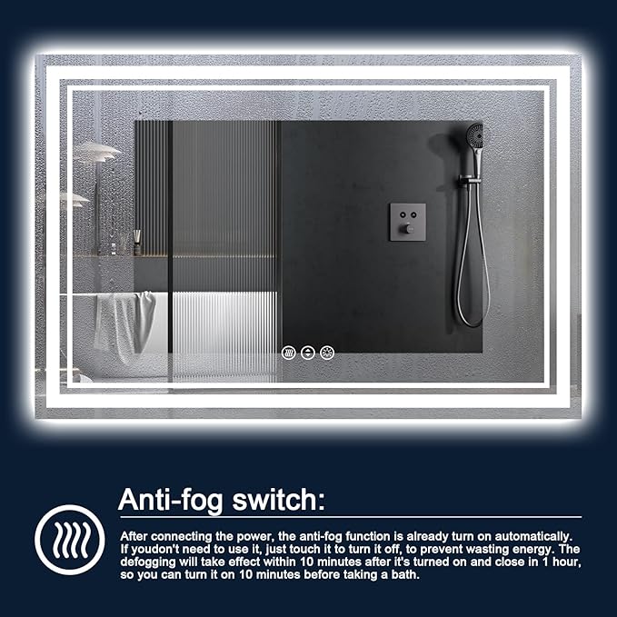 60x40 Inch LED Bathroom Mirror with Lights, Backlit and Front Lighted Bathroom Mirrors for Wall, Anti-Fog Dimmable Memory Shatterproof LED Vanity Mirror for Bathroom