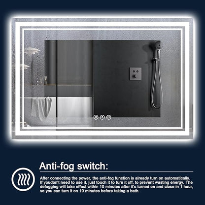60x40 Inch LED Bathroom Mirror with Lights, Backlit and Front Lighted Bathroom Mirrors for Wall, Anti-Fog Dimmable Memory Shatterproof LED Vanity Mirror for Bathroom