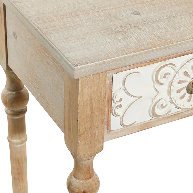 Deco 79 Wood Floral Intricately Carved 2 Drawers Console Table, 36" x 16" x 33", Brown