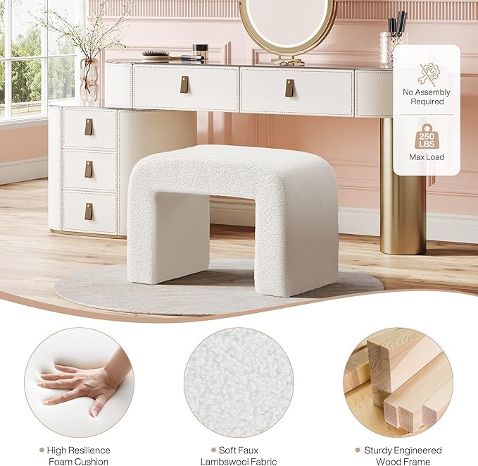 Tribesigns White Vanity Stool, 24" Wide Foot Rest for Couch, Large Foot Stool Ottoman, Modern Extra Seating for Living Room, Shoe Bench for Entryway, Dressing Chair for Bedroom, Fully Assembly