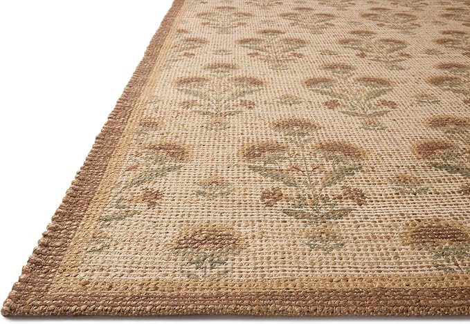 Loloi Chris Loves Julia Rue Collection RUE-01 Wheat/Sage 5'-0" x 7'-6" Area Rug Jute Neutral Floral Living Room Bedroom Rug