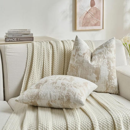 FUTEI Brown White Decorative Throw Pillow Covers 18x18 Inch Set of 2,Soft Faux Cashmere Jacquard - Textured & Cozy Cushion Case,Modern Home Decor for Couch Bed Living Room