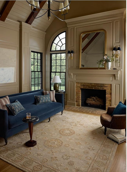 Loloi Chris Loves Julia Dorothea Collection DRT-03 Dove/Natural 9'-3" x 13' Area Rug Wool Neutral Floral Living Room Bedroom Carpet