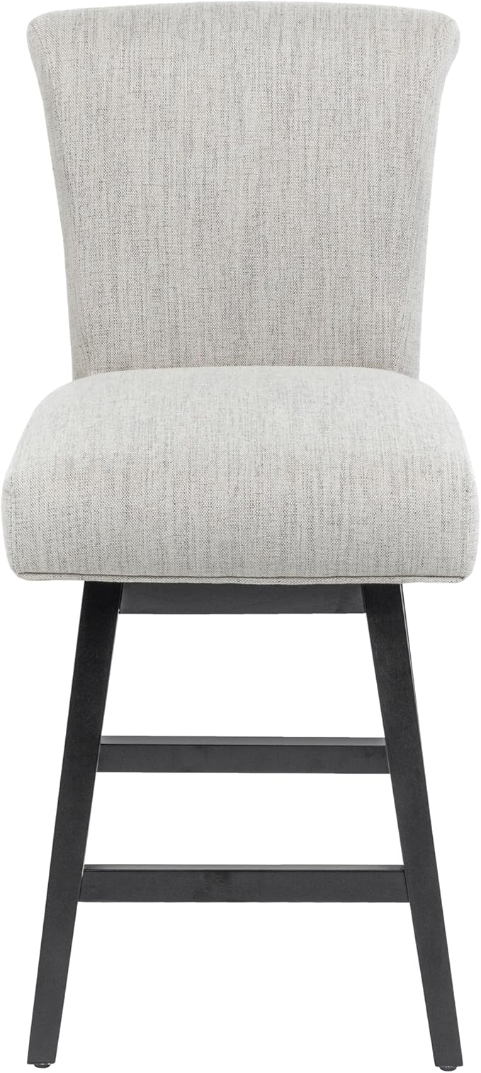 Bar Stools Set of 2, 26 Inch Upholstered Barstools with 15.7" High Back and Footrest, Swivel Counter Height Barstools for Kitchen Island Home Bar Performance Fabric Ivory White