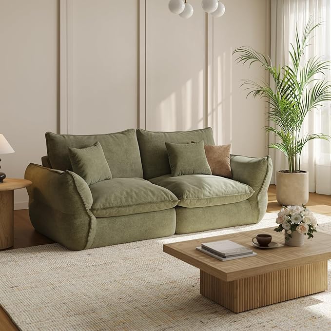 81'' Down Blend Loveseat, Deep Seat Cloud Sofa with Feather-Filled Cushions, Ultra Soft Sink-in Comfort Couch for Living Room, Modern Oversized Sofa – Sage Mist