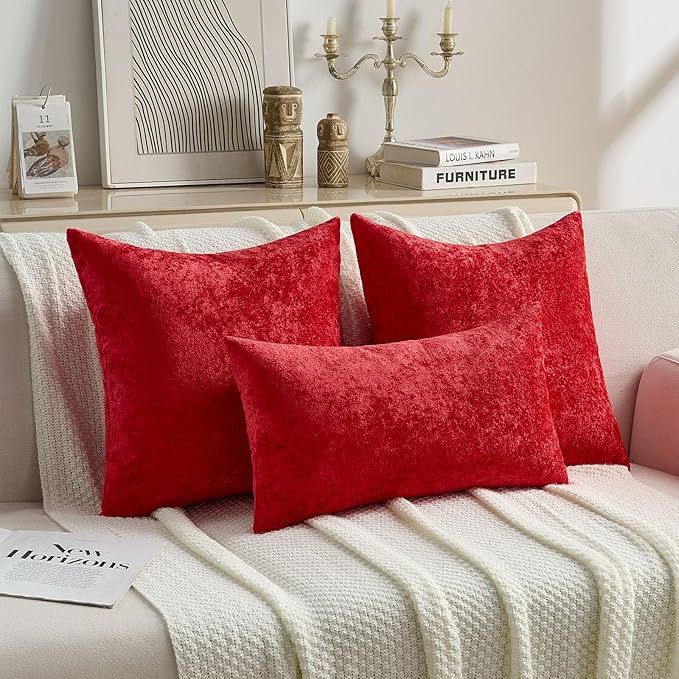FUTEI Christmas Red Flannel Throw Pillow Covers 20x20 Inch Set of 2,Soft Dimensional TextuChristmas Red Cushion Cases,Modern Home Decor for Couch Living Room