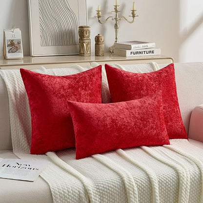 FUTEI Christmas Red Flannel Throw Pillow Covers 26x26 Inch Set of 2,Soft Dimensional TextuChristmas Red Euro Pillow Shams,Modern Home Decor for Couch Living Room