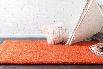 Unique Loom Solid Shag Collection Area Rug (9' x 12' Rectangle, Tiger Orange)