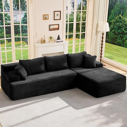 Hobestluk Modular Sectional Couch Sofa,96" Boneless Couches for Living Room, Memory Foam Sectional Couch with Oversized Chaise,L-Shape Couches (Black, Right Facing)