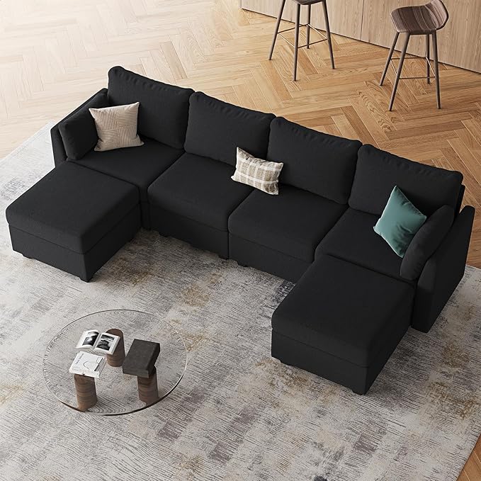 114.17" Modular Sectional Sofa, 6 Seat Sectional Couches with Storage, Memory Foam, Convertible Modular Couch for Living Room, U Shaped Comfy Modular Sofa with Chaise, Black