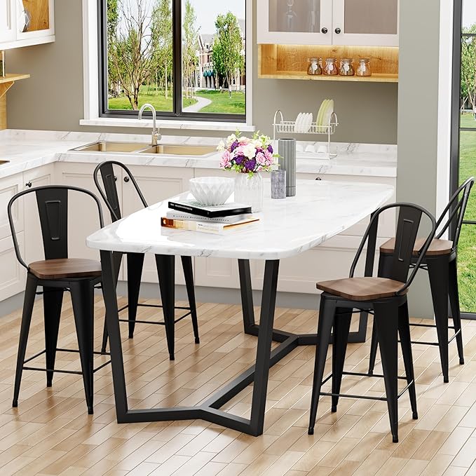 Aklaus Swivel Metal Bar Stools with Backs Counter Stools Set of 4 Counter Height Stools High Back Bar Chairs 24 Inch Barstools Farmhouse Matte Black