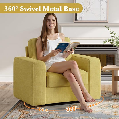 36'' Width 360 Rotation Swivel Accent Chair, Extra Wide Armrests Mid-Century Modern Armchair 1 pcs for Living Room, Bedroom, Office-Yellow