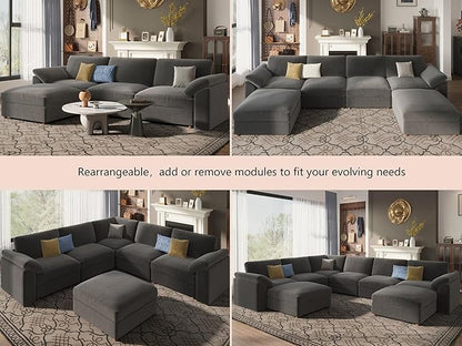 EASE MOOSE Oversized Sectional Modular Sofa,L Shape Sectional Couch with Ottoman,Deep Seat Cloud Couch for Living Room，Removable Cover