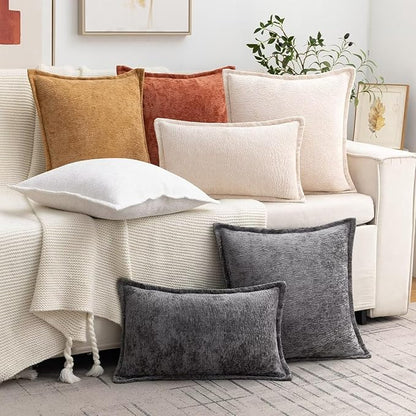 Burnt Orange Fall Decorative Throw Pillow Covers 12x20 Inch Set of 2 Cozy Soild Chenille Cushion Cases Soft Textured Lumbar Couch Pillows Cover Boho Accent Farmhouse Pillowcases for Bed