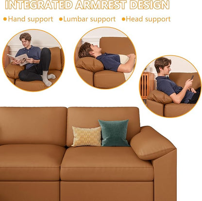 EASE MOOSE Oversized Corner Modular Sectional Sofa, Faux Leather Sectional Sofa with Deep Seat, Scratch Resistant Faux Leather Material, Extra Large L Shaped Couch, Brown