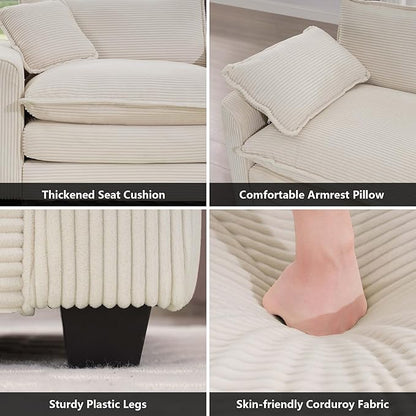 mikibama Luxury 3 Piece Sofa Set, 3-Seater & 2 Loveseat Couch Set, Modern Corduroy Comfy Cloud Couches Set for Living Room Office with 6 Armrest Pillows and 7 Toss Pillows, Beige