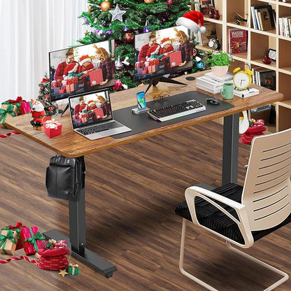 farexon 63 x 24 Inch Electric Standing Desk Adjustable Height, Sit-Stand Desk with Oversized Mouse Pad, Four Preset Heights, 27''-46'' Lifting Range Stand up Desk（Brown）