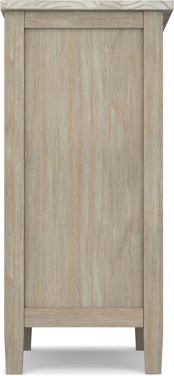 SIMPLIHOME Warm Shaker SOLID WOOD 32 inch Wide Transitional Low Storage Cabinet in Distressed Grey for the Living Room, Entryway and Family Room