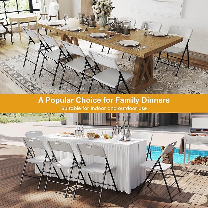 24 Pack Folding Chairs, 700lbs Capacity Heavy Duty Folding Chair with Reinfoced Steel Frame for Indoor/Outdoor Use, White Plastic Foldable Chairs for Party, Patio, Meeting, Wedding and School