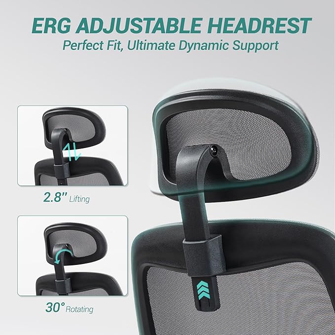 450 LBS Big and Tall Office Chair, Heavy Duty Executive Chair w/4D Arms, Ergonomic Computer Home Desk Chair, Swivel Mesh Chair w/2D Lumbar Support, Adjustable Headrest, Tilt Lock-Grey