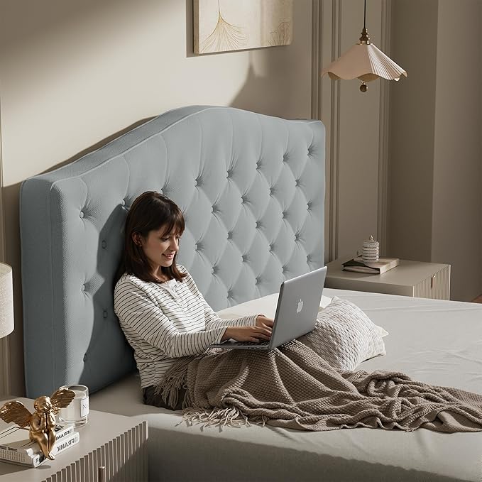King Headboard Only, Modern Button-Tufted Upholstered Headboard King Size with 4" Thickened High-Density Sponge, Luxury Chenille Fabric, Adjustable Height, Easy Assembly, Grey
