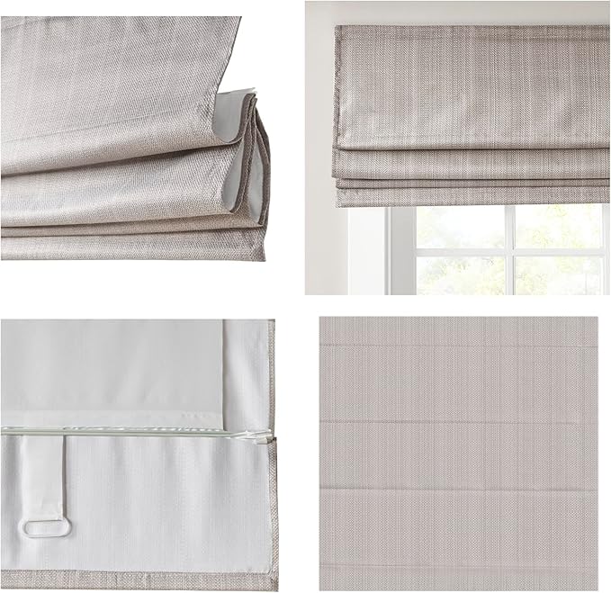 Madison Park Galen Cordless Roman Shade, 35"W x 64"H, Sheen Taupe – Room Darkening, Thermal Insulated, Energy Efficient Window Blind with Subtle Sheen Basketweave Fabric for Privacy