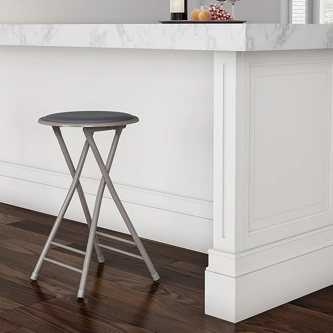 Lavish Home Folding Stool - Backless 24-Inch Stool with 225lb Capacity for Kitchen or Rec Room - Portable Indoor Counter Bar Stools (Gray)