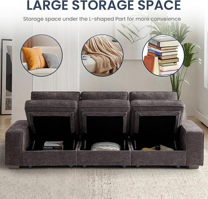 TEKAMON 73" Modular Sofa Couch with Seat Storage, Comfy 2-Seater Chenille Fabric Loveseat Sofa for Living Room, Office, RV, Apartment W/Deep Seat, Wide Arms, USB, Side Pockets, Washable Cover(DkGrey)