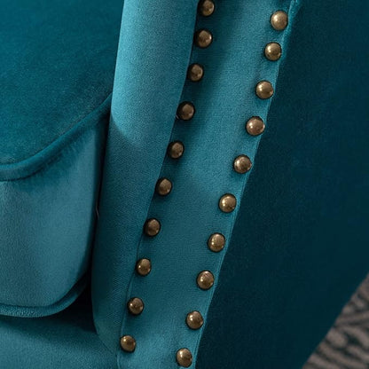Accent Reading Arm Chairs for Living Room Bedroom, Midcentury Modern Comfy Corner Sofa Chair, Wingback Waiting Room Club Chair with Button Tufted Back &Lumbar Pillow, Velvet Teal