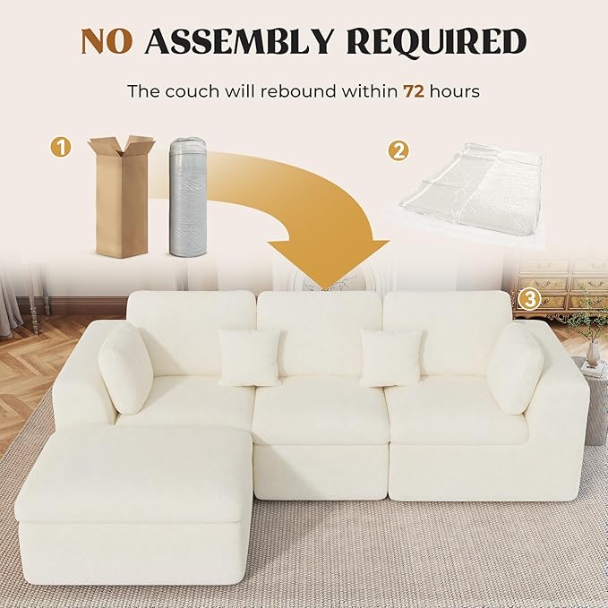 Loveseat Sofa, Cloud Boneless Couches for Living Room, 2 Seater Modular Sectional Sofa,Oversized,Beige Chenille