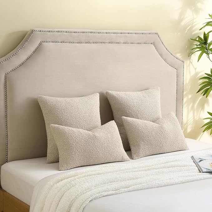 FUTEI Pack of 2 Beige Decorative Throw Pillow Covers 16x16 Inch Soft Cozy Solid Boucle Textured Cushion Case,Modern Home Decor for Couch Bed Living Room