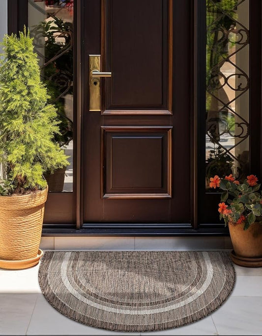 Unique Loom Outdoor Border Collection Area Rug - Soft Border (2' 7" x 4' 1" Hearth Brown/Ivory)