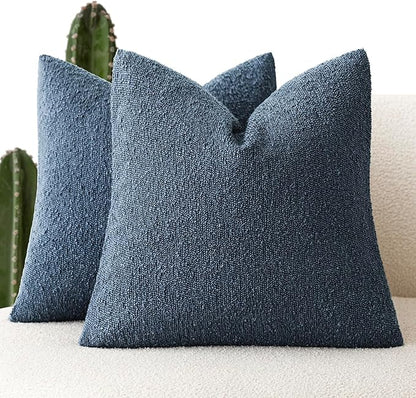 Foindtower Set of 2, Decorative Textured Boucle Throw Pillow Covers Accent Solid Pillow Cases Neutral Couch Cushion Case for Chair Sofa Bedroom Living Room Home Decor 26x26 Inch Dark Blue