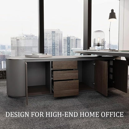 SAINTCY Large Executive Office Desk with File Cabinet, 78.7 Inch Sit & Stand L Shaped Executive Desk, Adjustable Luxury Office Desks for Boss, Business Owners, Managers and Supervisors Return Right