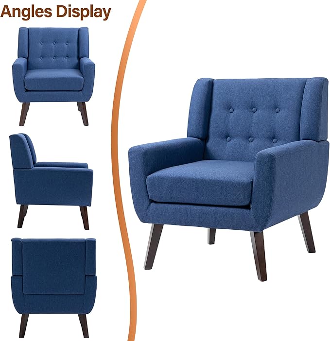 Accent Chair, Modern Fabric Armchair for Living Room, Comfy Upholstered Arm Chair Tufted for Indoor Bedroom Office Room (Blue)