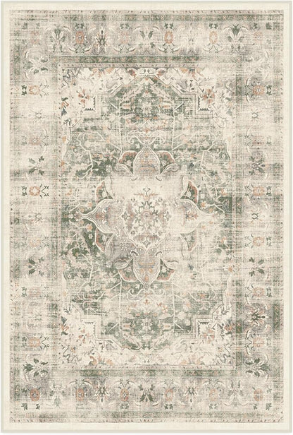 RUGGABLE Washable Vintage Area Rug – Sarrah Sage 4x6, Stain-Resistant, Non-Slip – Medium Machine Washable Rugs for Living Room, Bedroom, Hallway, Entryway & Office–with Standard Pad
