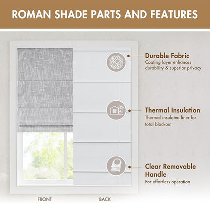 Madison Park Cordless Roman Shades, Total Blackout Window Blind Privacy Window Shades, Thermal Insulated Cordless Window Treatment for Bedroom, Living Room, Quincy, Single Panel 27"W x 64"H Light Grey
