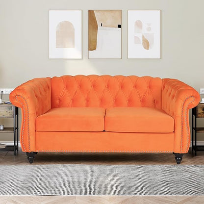 Living Room Velvet Sofa and Loveseat set, Mid Century Modern Upholstered Couch with Cushions, 2-Piece Home Sofa Furniture Sets, Comfy Tufted Chesterfield Couches for Living Room, Bedroom, Office