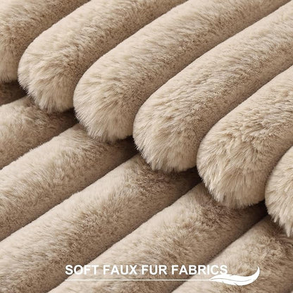Pallene Faux Fur Plush Throw Pillow Covers 20x20 Set of 2, Luxury Soft Fluffy Striped Decorative Pillow Covers for Sofa, Couch, Living Room, Khaki