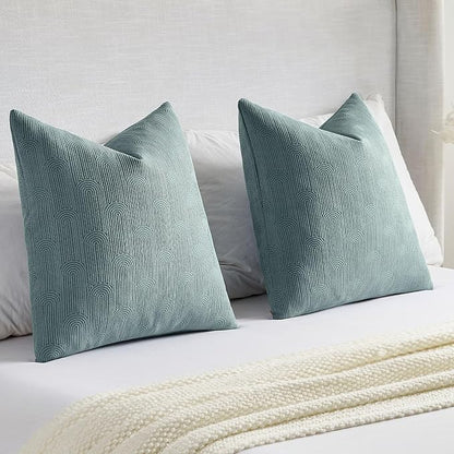 FUTEI Grey Blue Chenille Decorative Throw Pillow Covers 22x22 Inch Set of 2,Soft Cozy Striped Geometric Patterns Cushion Case,Modern Home Decor for Couch Bed Living Room
