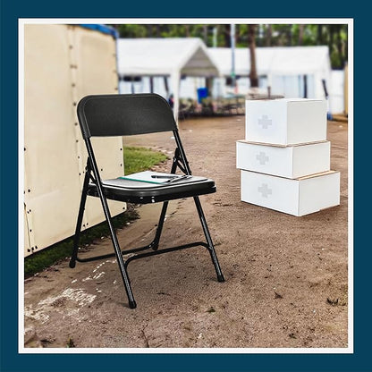 OEF Furnishings OEF800 Series Premium Heavy-Duty Plastic Folding Chairs, Lightweight, Durable Seating for Indoor and Outdoor Use, 500 lb Capacity (4-Pack, Black Plastic with Black Frame)