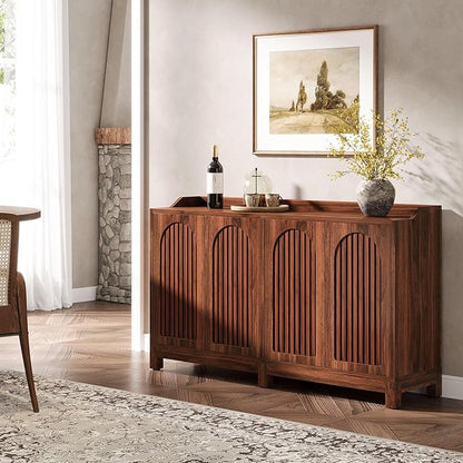 Tribesigns 57" Buffet Cabinet with Storage, Walnut Farmhouse Sideboard Cabinet with Doors & Shelves, Freestanding Wooden Accent Sideboard for Dining Room, Kitchen, Living Room