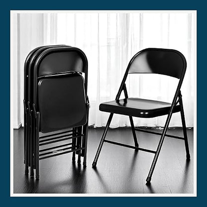 OEF Furnishings OEF900 Series Premium Lightweight All-Steel Folding Chairs (4-Pack, Black)
