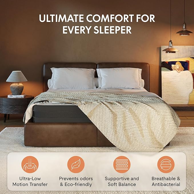 FLEXISPOT Queen All-in-One Adjustable Bed with 10" Cooling Gel Memory Foam Mattress, Boucle Bed Frame, Head & Foot Incline, Adjustable Headboard, Thick Padding, 10-Year Warranty, White