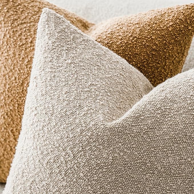 Foindtower Pack of 2 Textured Boucle Throw Pillow Covers Accent Solid Pillow Cases Cozy Soft Decorative Couch Cushion Case for Chair Sofa Bedroom Living Room Home Decor, 18 x 18 Inch,Oatmeal