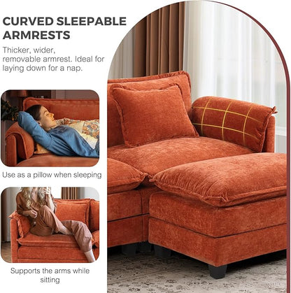 ELUCHANG Oversized 113" Modular Sectional Sofa, Comfy Cloud Couch, L Shaped Deep Seat Sofa Couches for Living Room, 4-Seater Modern Sofa with Movable Ottoman, DIY Combination - Chenille Terracotta