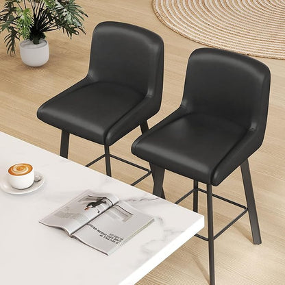 Swivel Bar Stools, 30''H Upholstered Barstools with Backs, Modern Counter Height Bar Stool Chairs for Kitchen Island, Metal Legs (Black- Faux Leather, Set of 4-30" H)